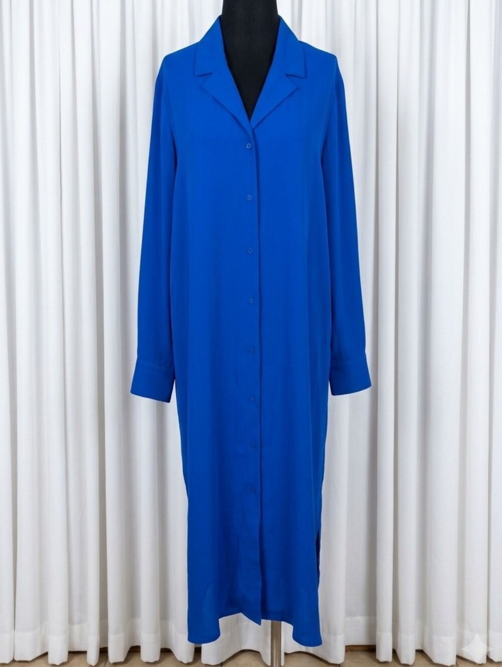 Eileen Fisher Silk Georgette Crepe Notch Collar Shirtdress.